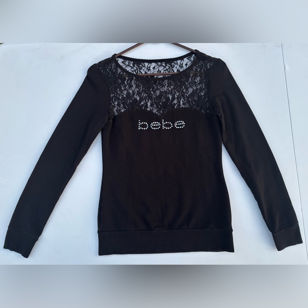 Bebe Black Lace Accent Sweatshirt